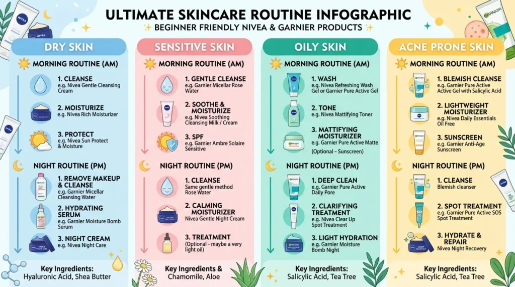 Beginner Skincare Routine by Skin Type