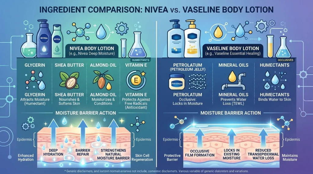 Ingredients Comparison Nivea vs Vaseline